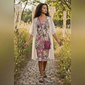 Floral Midi Dress Whimsygoth Boho Rhinestone Embellished Romantic Alt
